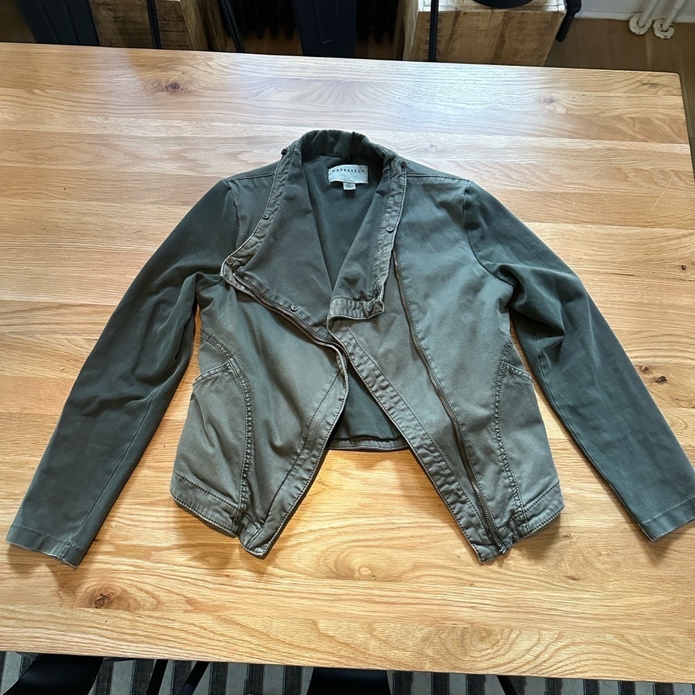 Anthropologie- Marrakech army green cropped moto jacket M